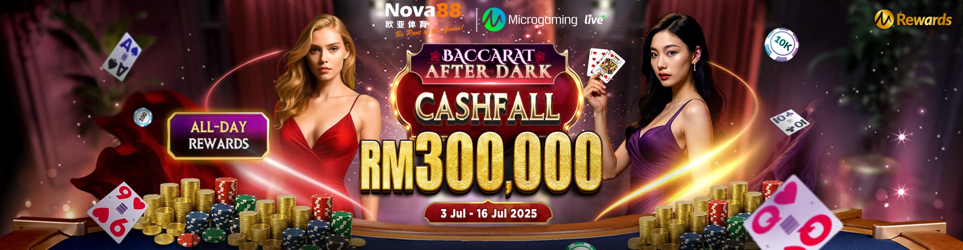 Nova88 x Microgaming: Baccarat After Dark Cash Fall