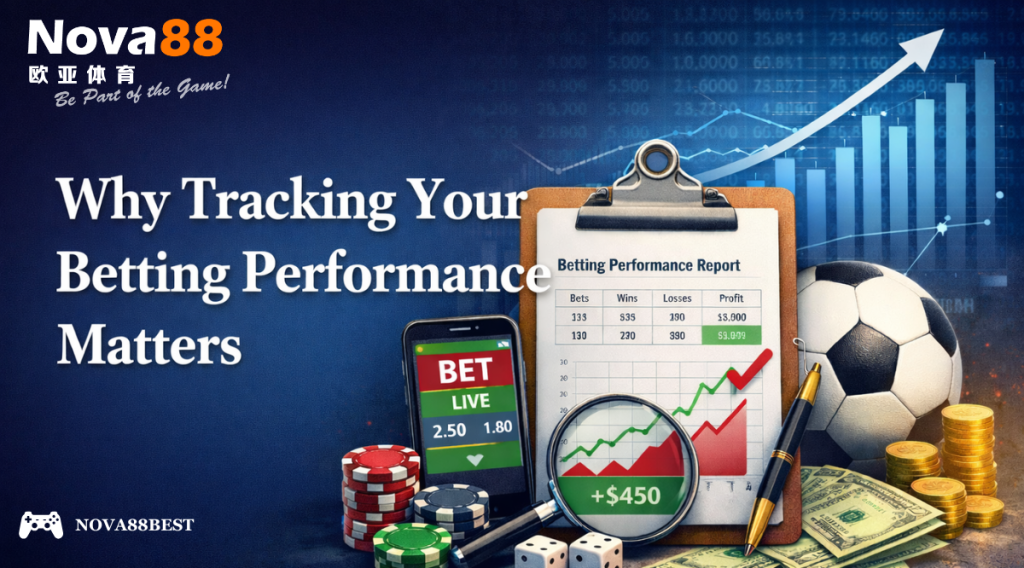 A clean digital banner showing the title “Why Tracking Your Betting Performance Matters” on the left in bold Georgia font with a modern analytical visual on the right.