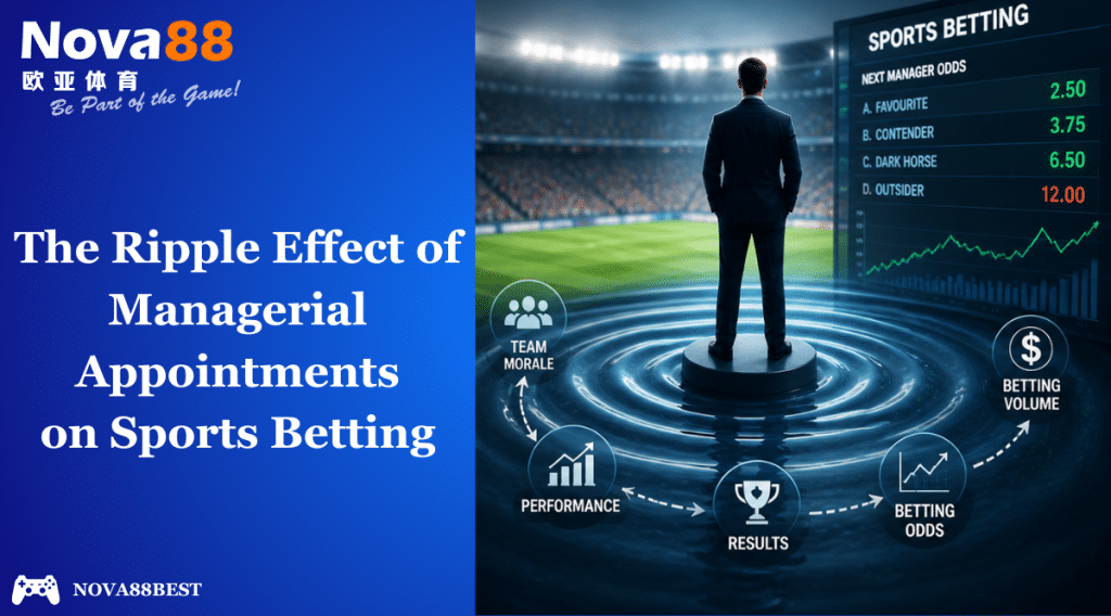 The Ripple Effect of Managerial Appointments on Sports Betting with football stadium, manager figure, and betting odds display