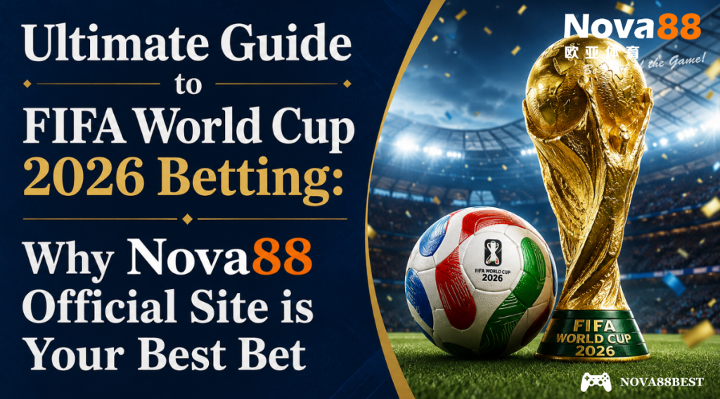 Ultimate Guide to FIFA World Cup 2026 Betting with Nova88 Official Site featuring FIFA World Cup trophy, football stadium, and championship soccer ball