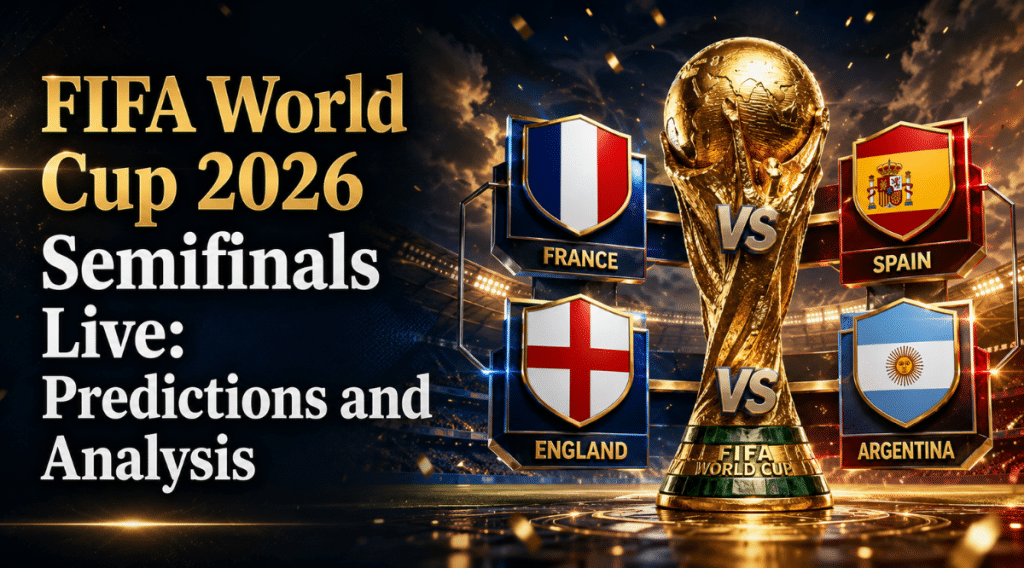 FIFA World Cup 2026 Semifinals Live: Predictions and Analysis featuring the semifinal matchups France vs Spain and England vs Argentina,